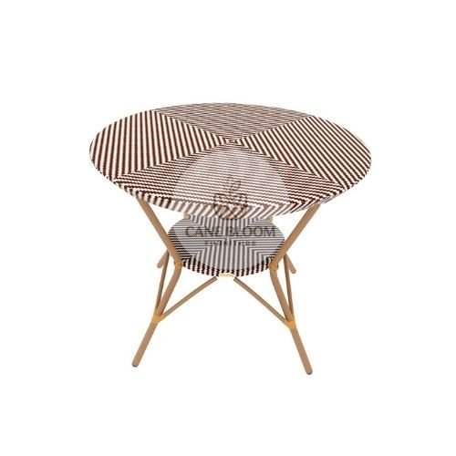 Large Round Wicker Dining Table with Teak Legs & Glass Top