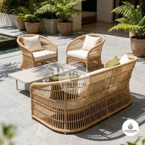3-Piece Outdoor Rattan Patio Sofa Set with Coffee Table