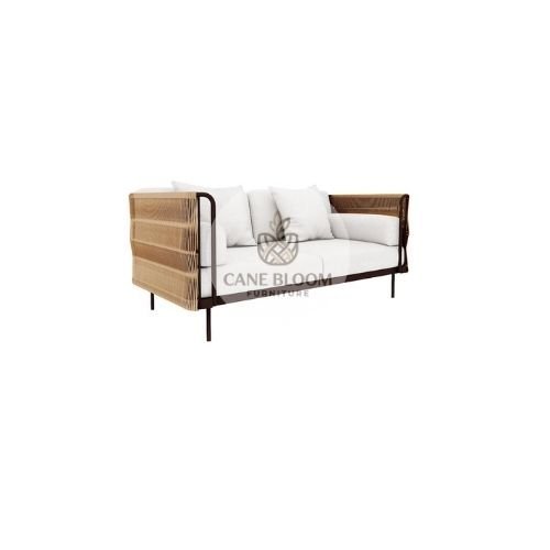 Two Seater Rope-Woven Outdoor Sofa with Cushions