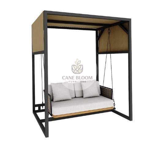 Double Seater Wicker & Braid Outdoor Swing with Cushion