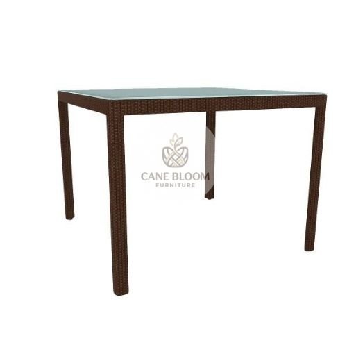 100 × 100 cm Wicker Outdoor Dining Table with Glass Top
