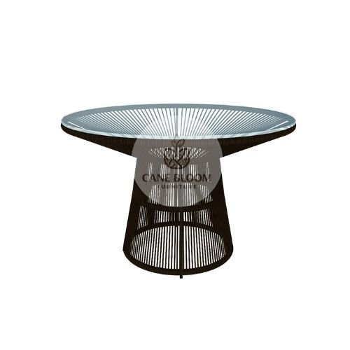 100 cm Round Wicker Outdoor Dining Table with Glass Top