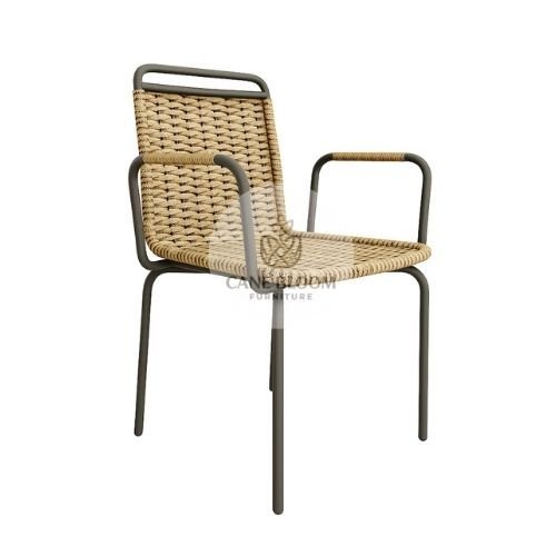 Stackable Rope-Woven Dining Armchair with Cushion