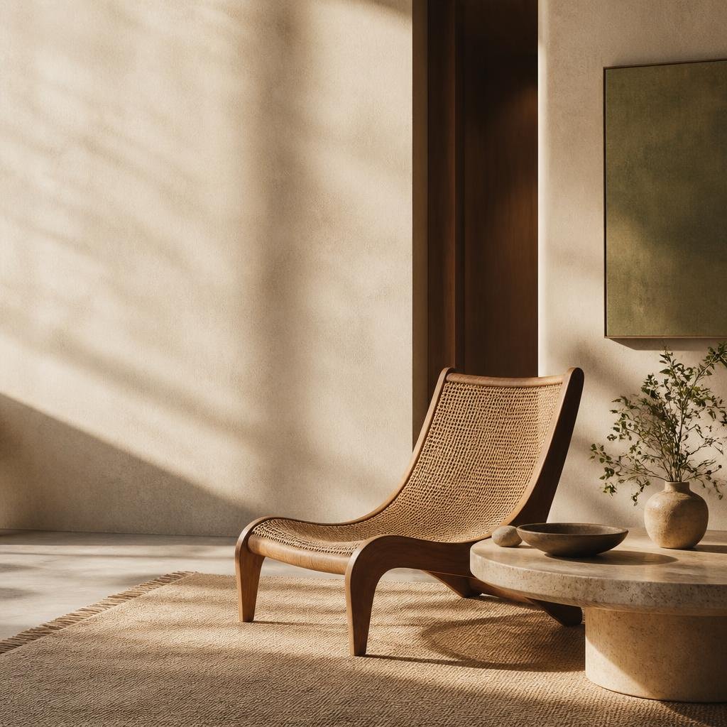Cane furniture in a sunlit room