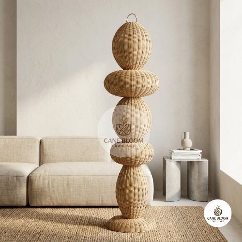 Decorative Stacked Orb Cane Floor Sculpture Lamp