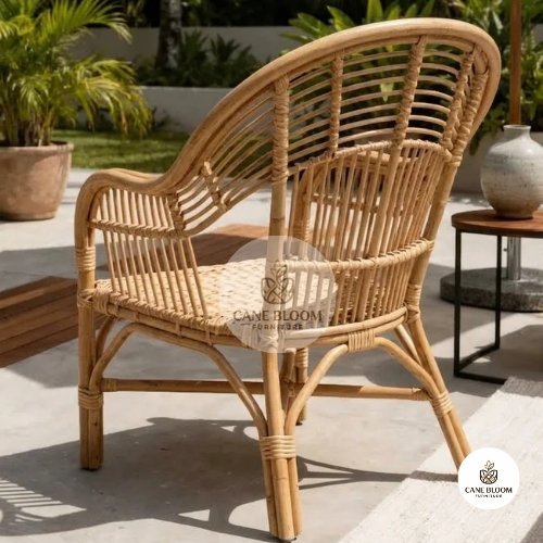 Natural Cane Curved-Back Armchair