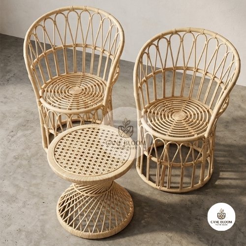 Cane Bistro Chair and Table Set with Hourglass Base