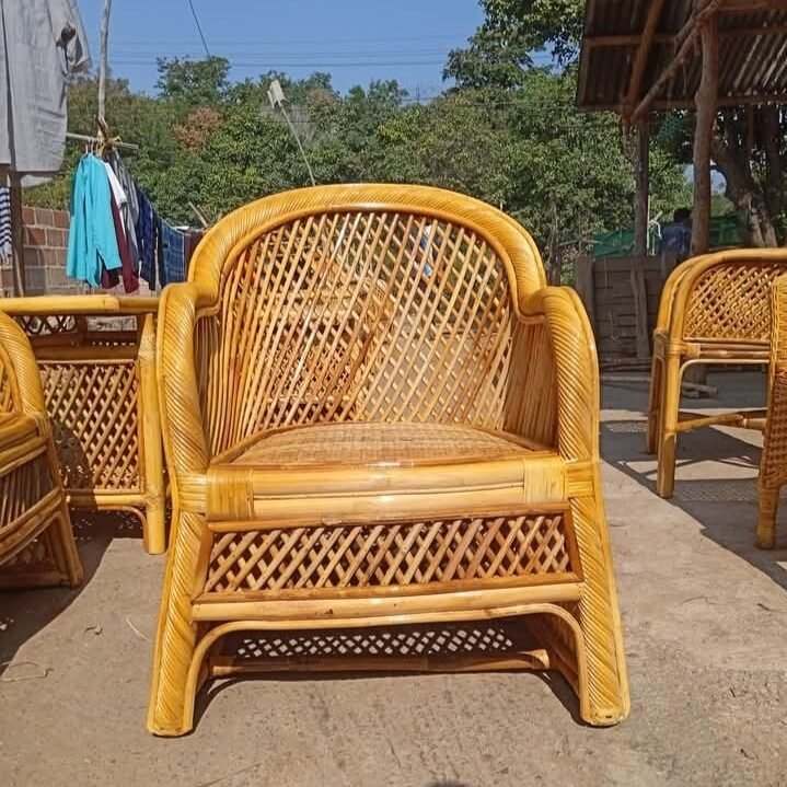 Natural Cane Lattice-Weave Deep Seat Lounge Chair